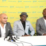 Mesa que presidiu a conferência de imprensa do Moz Jazz