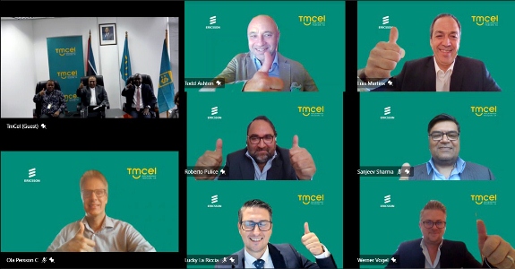 Participantes da cerimonia virtual de assinatura do acordo entre a Ericsson e a Tmcel 3 Participantes da cerimonia virtual de assinatura do acordo entre a Ericsson e a Tmcel 3