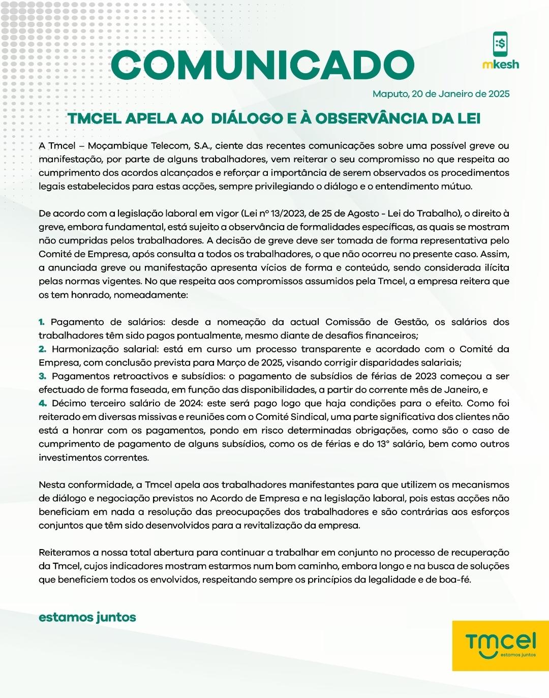 Tmcel comunicado 20.01.2025